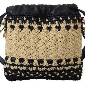 DOLCE & GABBANA Beige Black Raffia Leather Shoulder Hand Purse Bag